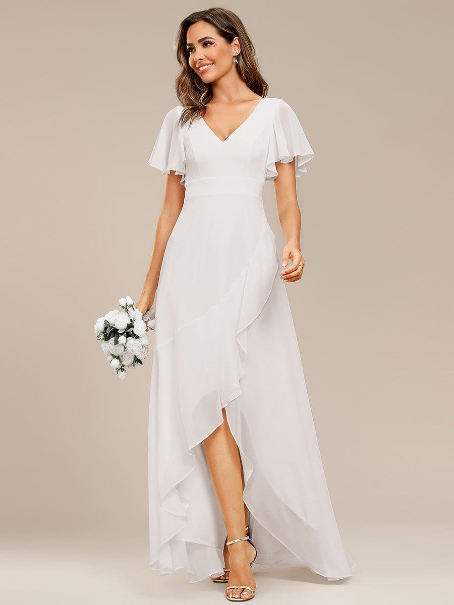 Funkelndes Abendkleid in A-Linie mit Empire-Taille und langen ?rmeln #farbe_Weiss