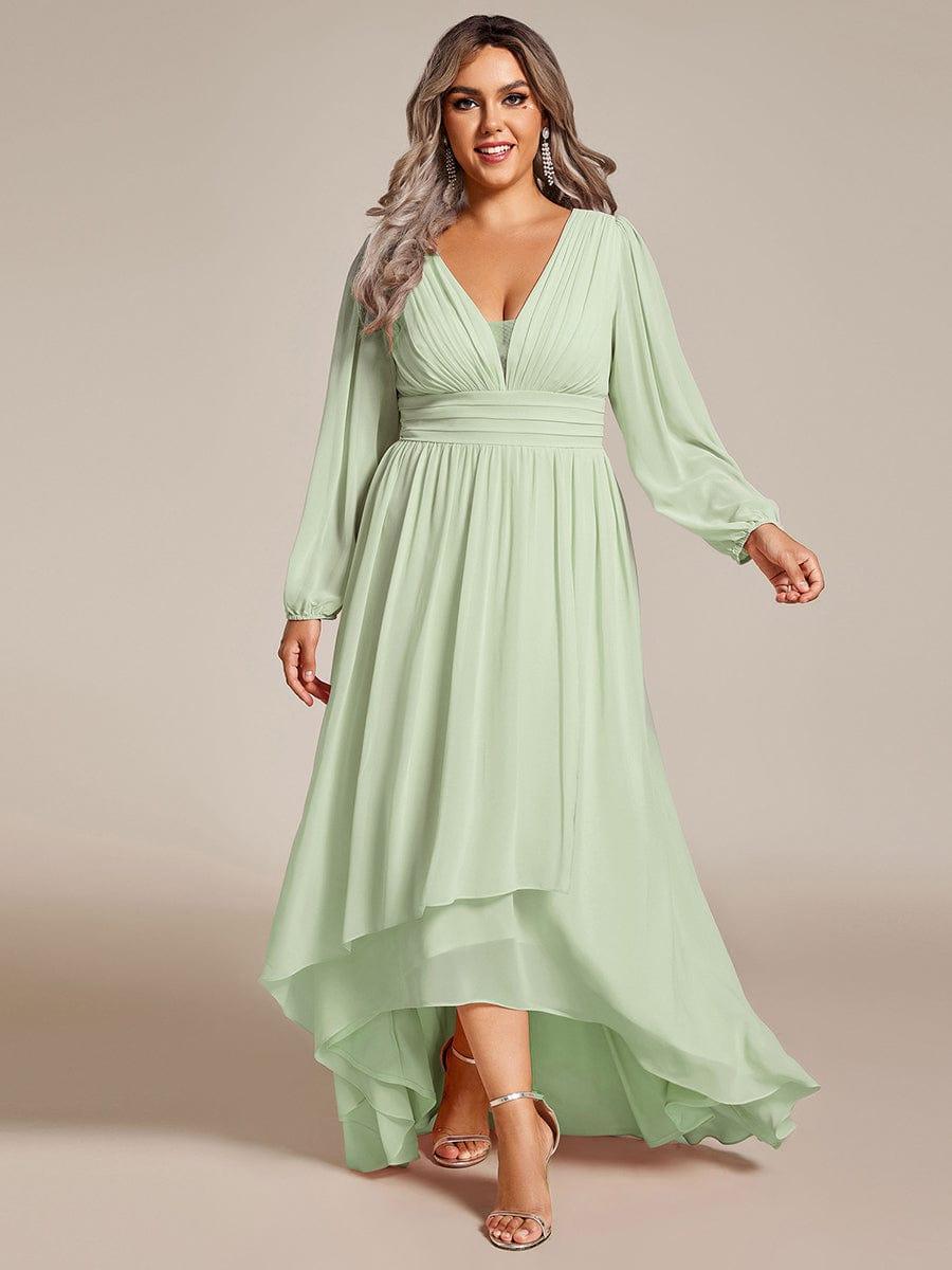 Robe d'invit¨¦ de mariage trap¨¨ze en mousseline fluide ¨¤ encolure ronde et longueur au genou #farbe_Mint Gruen