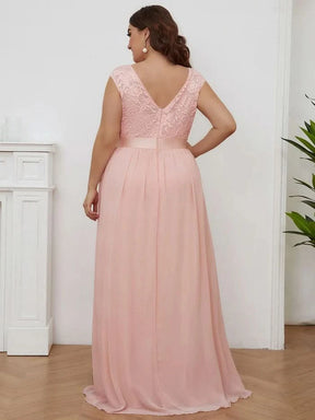 Größe Nach Maß Klassische A-Linie Chiffon Spitze Rundhals Brautjungfernkleider 00646