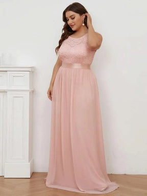 Größe Nach Maß Klassische A-Linie Chiffon Spitze Rundhals Brautjungfernkleider 00646