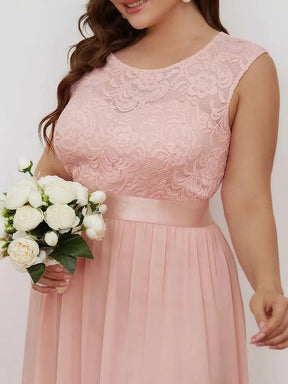 Größe Nach Maß Klassische A-Linie Chiffon Spitze Rundhals Brautjungfernkleider 00646