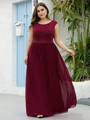 Größe Nach Maß Klassische A-Linie Chiffon Spitze Rundhals Brautjungfernkleider 00646