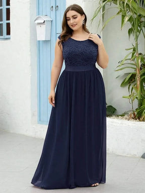 Größe Nach Maß Klassische A-Linie Chiffon Spitze Rundhals Brautjungfernkleider 00646