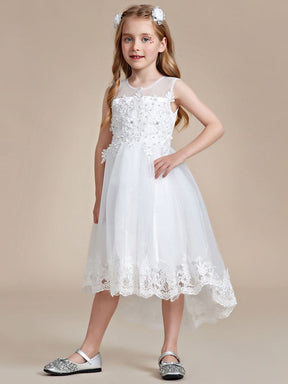 Stilvolles Ärmellos Blumenmädchenkleid in A-Linie mit Spitze  CK60046