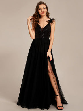 Größe Nach Maß Kunstfeder hoher Schlitz Ballkleid mit Pailletten CS01634