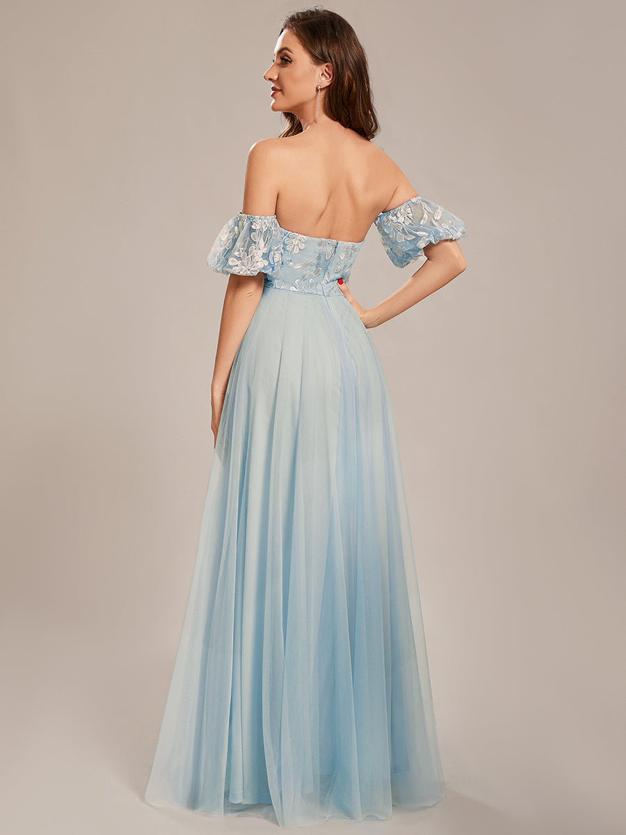 Größe Nach Maß Tüll-Abschlussballkleid im Prinzessinnen-Stil mit Puffärmeln #farbe_blau
