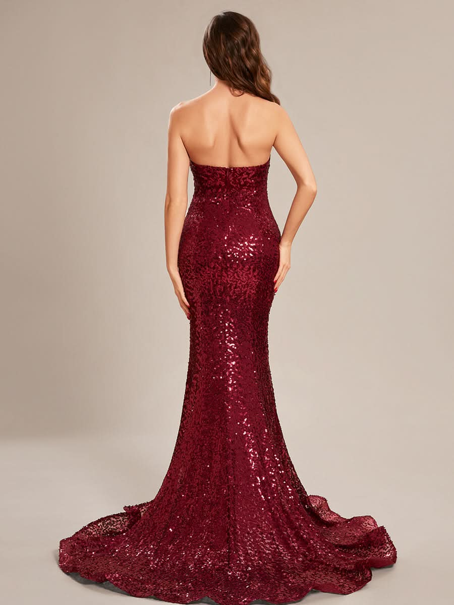 Größe Nach Maß Trägerloses herzförmiges langes figurbetontes Pailletten-Abschlussballkleid #farbe_Burgundy