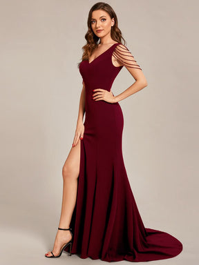 Größe Nach Maß V-Ausschnitt figurbetontes Ballkleid mit hohem Schlitz vorn CS01670