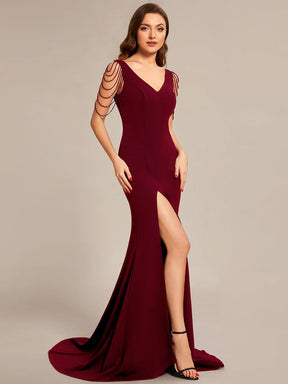 Größe Nach Maß V-Ausschnitt figurbetontes Ballkleid mit hohem Schlitz vorn CS01670