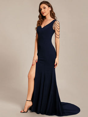 Größe Nach Maß V-Ausschnitt figurbetontes Ballkleid mit hohem Schlitz vorn CS01670