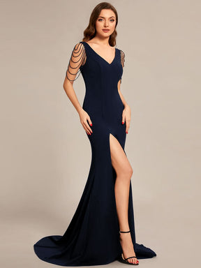 Größe Nach Maß V-Ausschnitt figurbetontes Ballkleid mit hohem Schlitz vorn CS01670