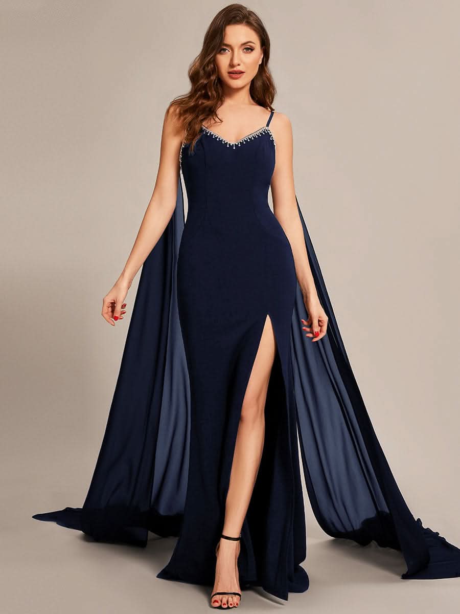 Größe Nach Maß Chiffon Streamer Spaghetti-TrÄger Ballkleider #Farbe_Navy blau