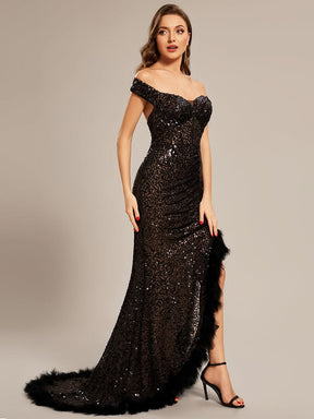 Größe Nach Maß Sexy schulterfreies Pailletten hoch Schlitz Abschlussballkleid CS01677