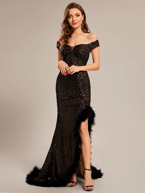 Größe Nach Maß Sexy schulterfreies Pailletten hoch Schlitz Abschlussballkleid CS01677