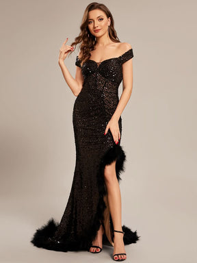 Größe Nach Maß Sexy schulterfreies Pailletten hoch Schlitz Abschlussballkleid CS01677