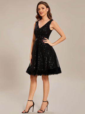 Größe Nach Maß V-Ausschnitt Pailletten Feder kurzes Ballkleid CS01686
