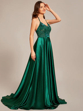 Größe Nach Maß Langes Ballkleid mit V-Ausschnitt und Glitzer-Pailletten CS01695