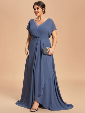 Größe Nach Maß Elegantes kurzärmliges Chiffon-Mutterkleid mit V-Ausschnitt für die Hochzeit CS01796