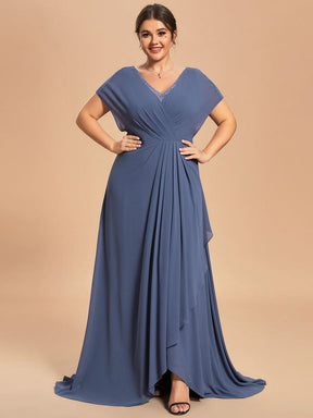 Größe Nach Maß Elegantes kurzärmliges Chiffon-Mutterkleid mit V-Ausschnitt für die Hochzeit CS01796
