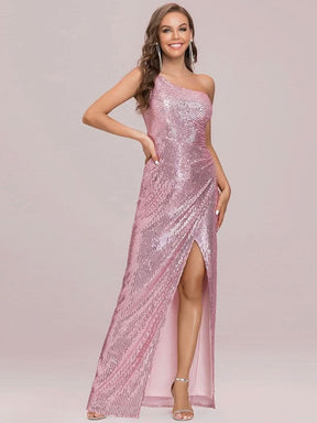 Größe Nach Maß Paillettenlanges Abendkleid mit einer Schulter und Split 00116