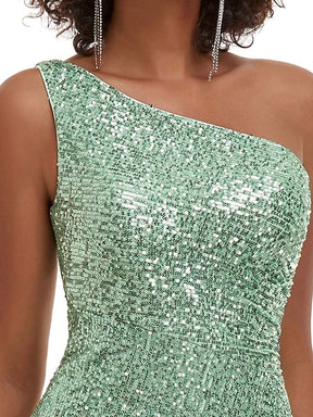 Größe Nach Maß Paillettenlanges Abendkleid mit einer Schulter und Split 00116
