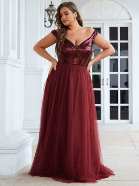 Größe Nach Maß Atemberaubendes ärmelloses Abendkleid mit hohem Bund aus Tüll und Pailletten 00277