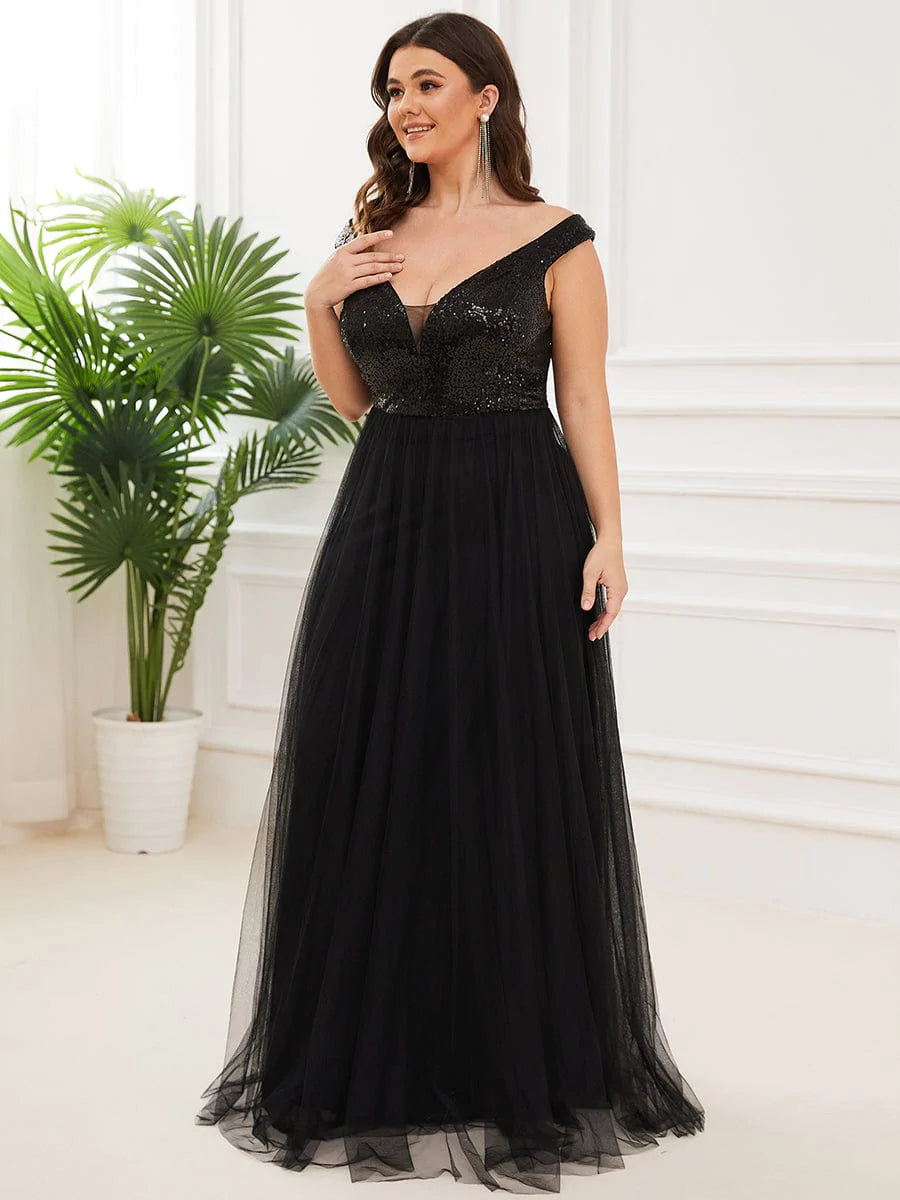 Größe Nach Maß Atemberaubendes ärmelloses Abendkleid mit hohem Bund aus Tüll und Pailletten 00277