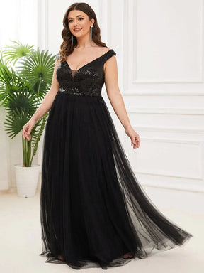 Größe Nach Maß Atemberaubendes ärmelloses Abendkleid mit hohem Bund aus Tüll und Pailletten 00277