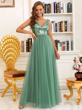Größe Nach Maß Atemberaubendes ärmelloses Abendkleid mit hohem Bund aus Tüll und Pailletten 00277
