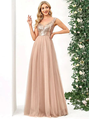 Größe Nach Maß Atemberaubendes ärmelloses Abendkleid mit hohem Bund aus Tüll und Pailletten 00277