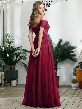Größe Nach Maß Pailletten Mieder Kalte Schulter bodenlangen Tüll Brautjungfernkleid 00768