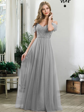 Größe Nach Maß Pailletten Mieder Kalte Schulter bodenlangen Tüll Brautjungfernkleid 00768