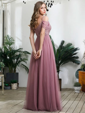 Größe Nach Maß Pailletten Mieder Kalte Schulter bodenlangen Tüll Brautjungfernkleid 00768