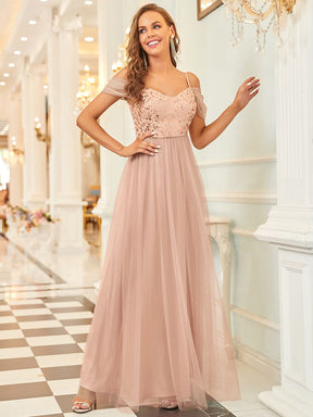 Größe Nach Maß Pailletten Mieder Kalte Schulter bodenlangen Tüll Brautjungfernkleid 00768