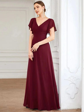 Größe Nach Maß Kurzes plissiertes bodenlanges Abendkleid mit FlatterÄrmeln 0101A