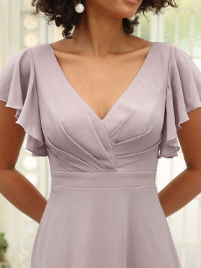 Größe Nach Maß Kurzes plissiertes bodenlanges Abendkleid mit FlatterÄrmeln 0101A