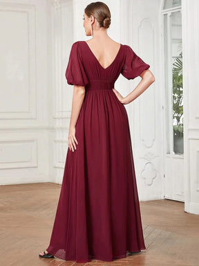 Größe Nach Maß Kurzärmliges Chiffon-Abendkleid mit V-Ausschnitt und Schlitz 01385