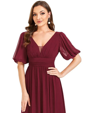 Größe Nach Maß Kurzärmliges Chiffon-Abendkleid mit V-Ausschnitt und Schlitz 01385