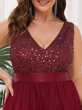 Größe Nach Maß V-Ausschnitt Tulle high-low Paillettenkleider Sleeveless Abendkleider 0147A