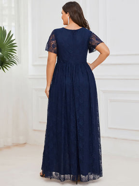 Größe Nach Maß Kurzärmliges Spitzen-Abendkleid in A-Linie mit Rüschen und V-Ausschnitt 01489