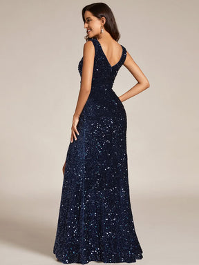 Größe Nach Maß Bodenlanges Meerjungfrauen-Abendkleid mit V-Ausschnitt und Paillettenschlitz EE01591