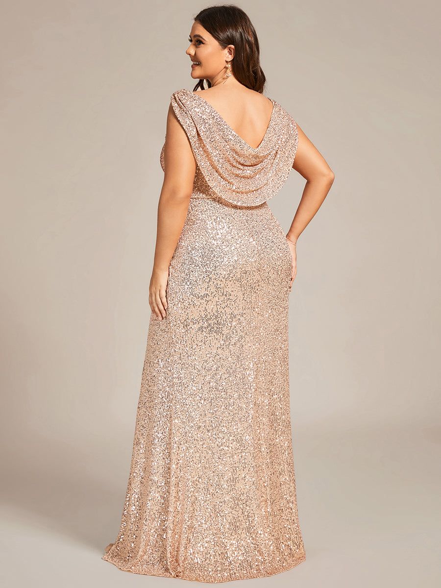 Größe Nach Maß Ärmelloses figurbetontes Pailletten-Abendkleid mit V-Ausschnitt #farbe_Rosa Gold