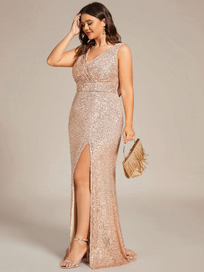 Größe Nach Maß Ärmelloses figurbetontes Pailletten-Abendkleid mit V-Ausschnitt EE01595
