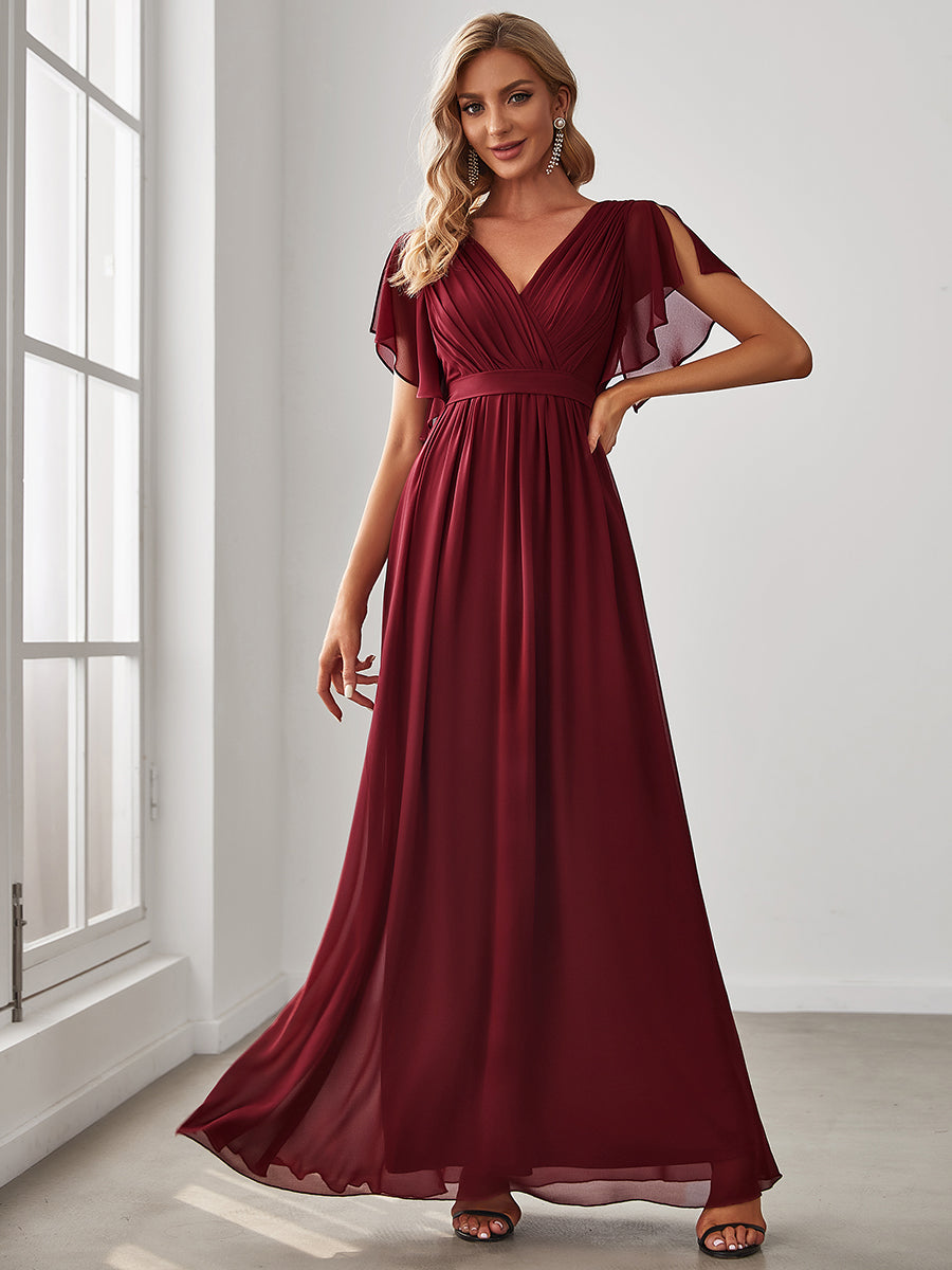 Größe Nach Maß Plissee-Abendkleid in A-Linie mit Taillenbund #farbe_Burgundy