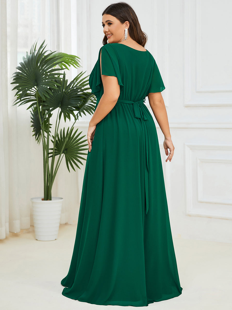 Größe Nach Maß Plissee-Abendkleid in A-Linie mit Taillenbund EE0164A
