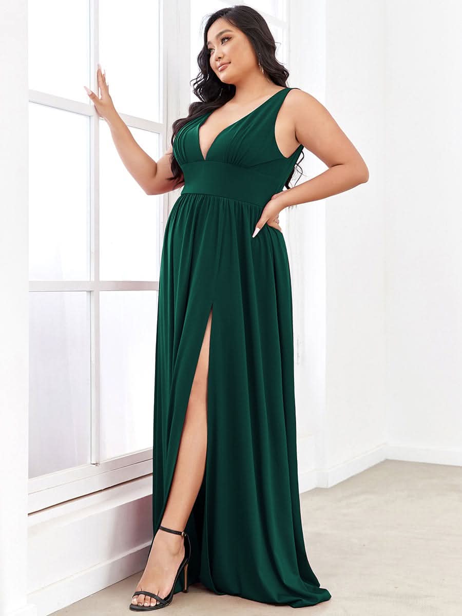 Plus Size Chiffon Spitzenkleider Sleeveless V-Ausschnitt Abendkleider #farbe_Dunkel Gruen