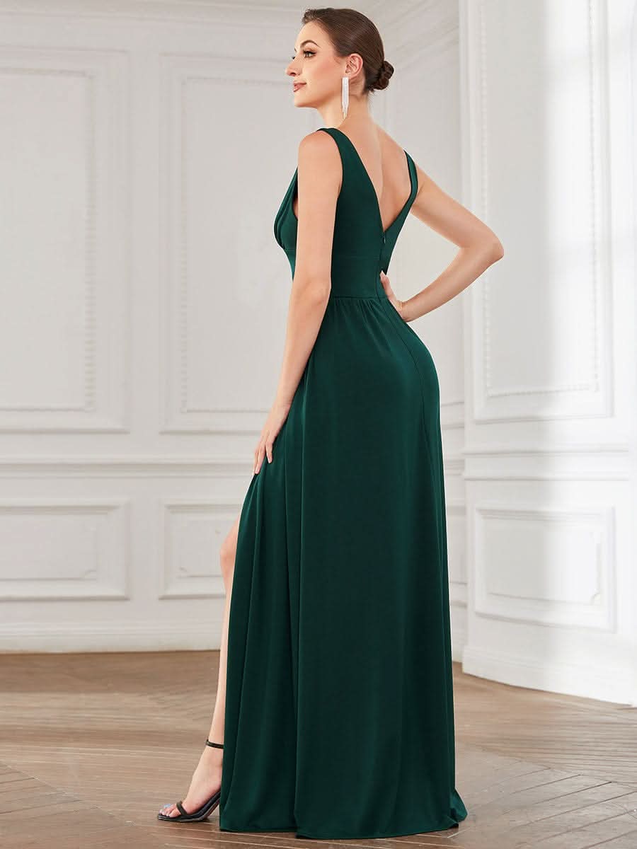 Doppelter V-Ausschnitt A-Linie Lang Ballkleid mit Schlitz Ballkleider