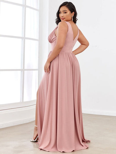 Plus Size Chiffon Spitzenkleider Sleeveless V-Ausschnitt Abendkleider #farbe_Dusty Rose