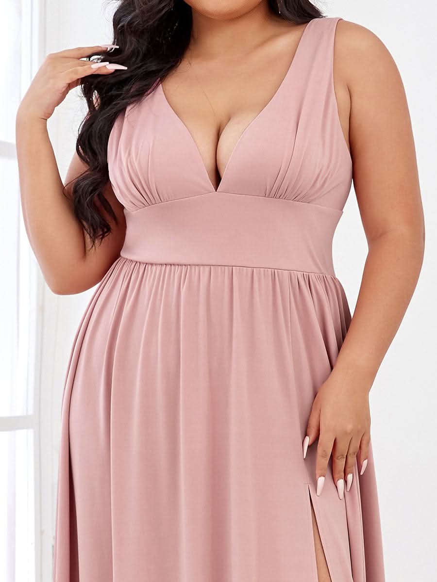 V-Ausschnitt Bodenlaenge Sleeveless Abendkleider #farbe_Dusty Rose
