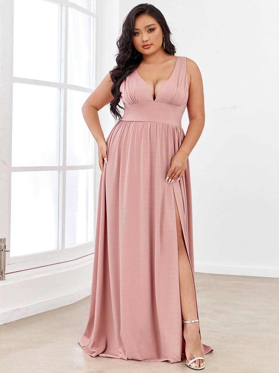 V-Ausschnitt Bodenlaenge Sleeveless Abendkleider #farbe_Dusty Rose